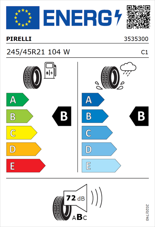 Tyre Label for Pirelli Scorpion Zero 245/45R21 104W