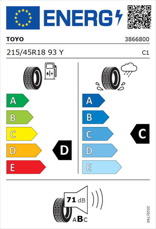 Tyre Label for Toyo Proxes Sport 2 215/45R18 93Y