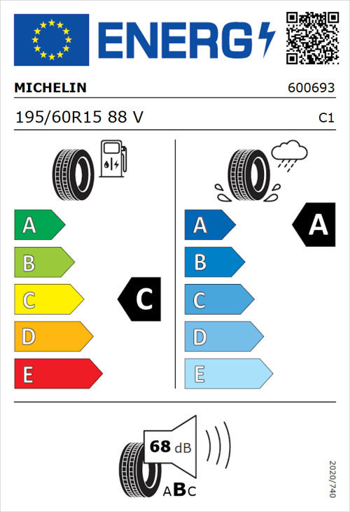 Tyre Label for Michelin Primacy 4 195/60R15 88V