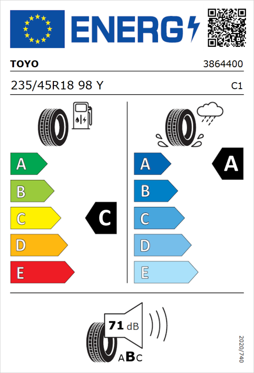 Tyre Label for Toyo Proxes Sport 2 235/45R18 98Y