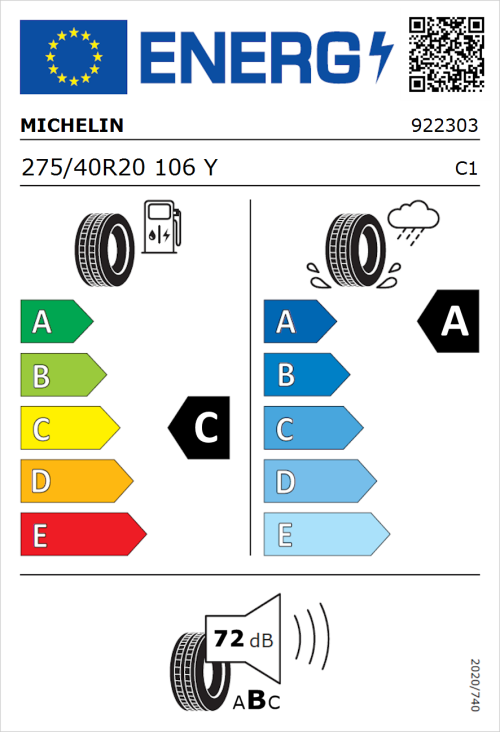 Tyre Label for Michelin Latitude Sport 3 275/40R20 106Y
